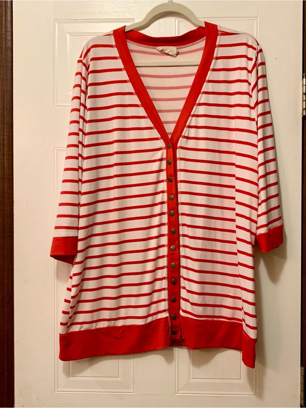 NINEXIS WONEN 3/4 SLEEVE CARDIGAN RED WHITE STRIP 2x